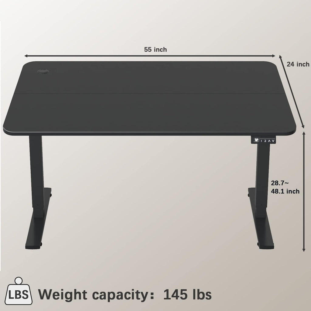 Furmax 55 x 24 Inches Electric Height Adjustable Standing Desk Large Sit Stand Up Desk Home Office Computer Desk Memory Preset with T-Shaped Metal Bracket, Black