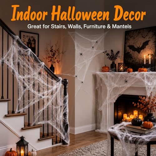 MAQIHAN 1000 sqft Spider Webs Halloween-Decorations Halloween Spider Web Cobwebs Halloween Decorations with 40 Fake Spiders Super Stretch Cobwebs for Halloween Decor Outdoor