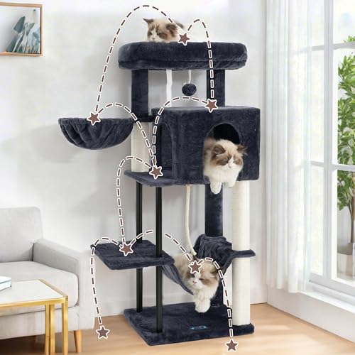 Gitelsnour Cat Tree, Cat Tower for Indoor Cats, 43.3 inch Cat Tree Tower with Sturdy Steel Tube, Hammock, Cat Condo for Small Cats and Kittens, Scratching Post, Smoky Gray GCT004SG