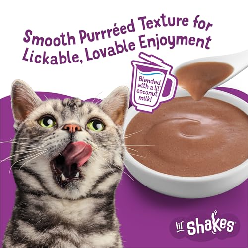 Purina Friskies Pureed Cat Food Topper, Lil’ Shakes With Tantalizing Tuna Lickable Cat Treats - (Pack of 16) 1.55 oz. Pouches