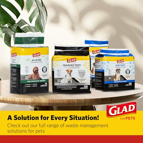 Glad for Pets Activated Carbon Disposable Dog Training Pads, 100 Count | Ideal for puppies, senior dogs, incontinence, and post-surgery, ultra-absorbent, keeps floors & crates dry, 23 x 23 in