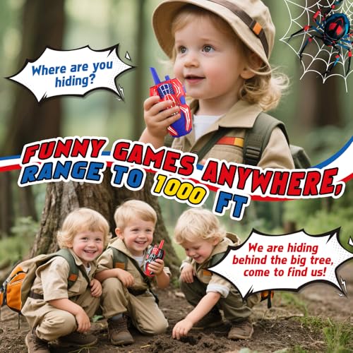 Walkie Talkies for Kids, Spider Toys 2 Pack Outdoor 2 Way Radio Toy Gifts Camping Brithday Gift Walkie Talkies for 3 4 5 6 7 8 9 10 Year Old Boys