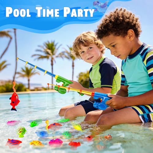 CozyBomB™ Magnetic Fishing Toys Game Set for Kids | Water Table Bathtub Kiddie Pool Party Pole Rod Net, Outdoor Plastic Floating Fish, Toddler Bath Color Ocean Sea Animals Birthday Gift Age 3-5 6 4-8