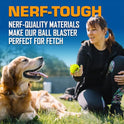 Nerf Dog Tennis Ball Blaster Dog Toy Gift Set, Tennis Ball Dog Fetch Toy Launches up to 50 ft, Dog Ball Thrower for All Breeds Includes Translucent Blue Tennis Ball Launcher and 3 Dog Tennis Balls