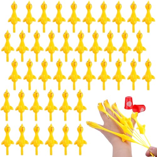 POPLAY 42PCS Flying Chicken Slingshot, Party Favors Treasure Box Toys for Kids, Flicking Rubber Chickens Finger Toys for Birthday Party Activity Gift, Classroom Prizes, Goodie Bag Stuffer
