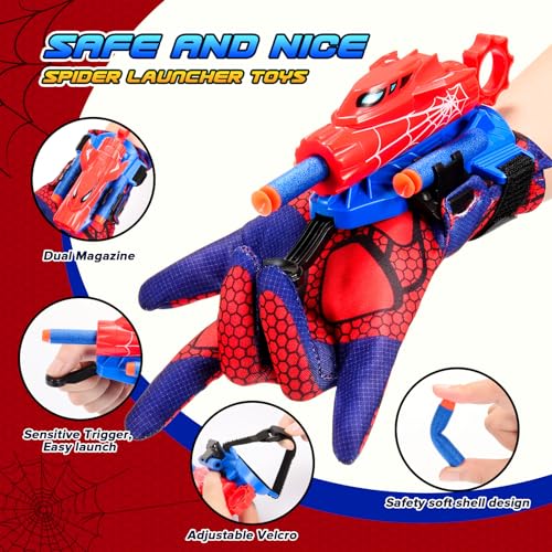 Excitobo 2 Sets Superhero Web Shooters for Kids Age 3-7,Adjustable Wrist Launcher Slinging Toy Set with 40 Darts,Ideal Birthday for Boys & Girls Imaginative Role-Play Costume Accessory