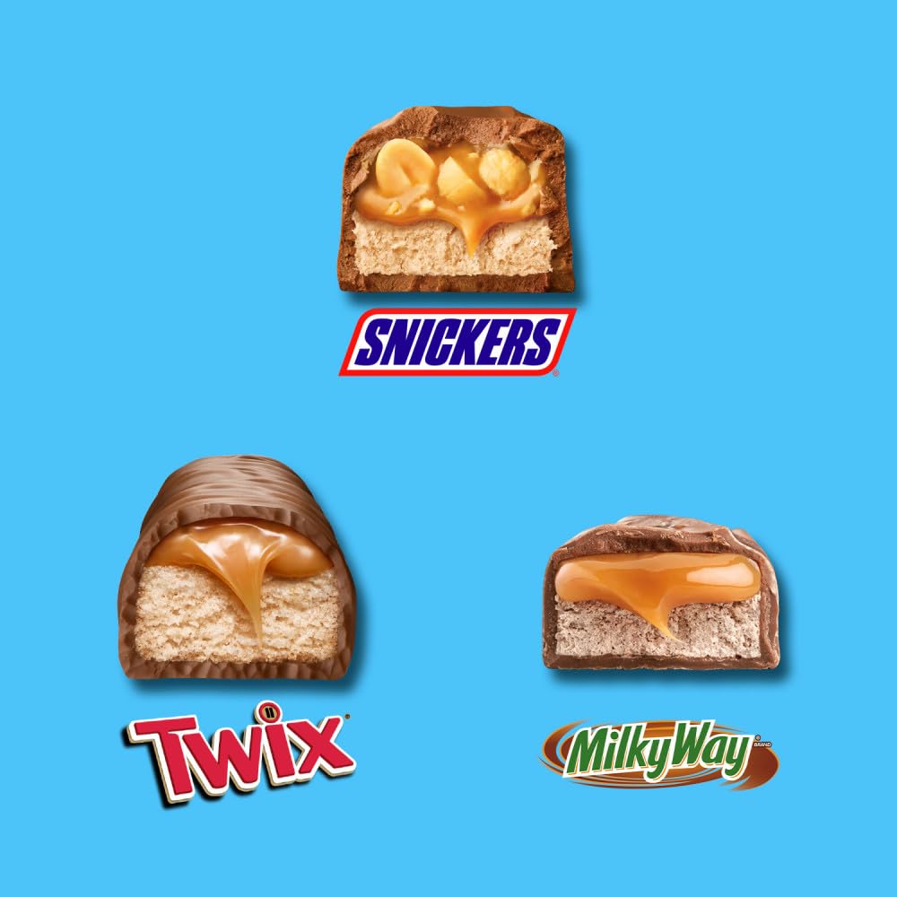 Snickers, Twix & Milky Way Minis Assorted Chocolate Candy Variety Pack, Candy Bag, 150 Ct Bulk Bag (2.93 Pounds)