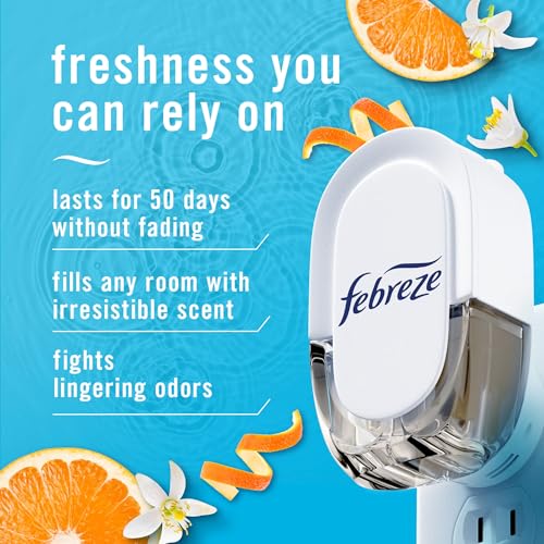 Febreze Plug In Air Freshener, Odor-Fighting Scented Oil Refill For Home, Bathroom, & Kitchen, Long Lasting, Refresh & Energize and Soothe & Restore Scents, 0.87oz Refills, 4ct (2 of Each)