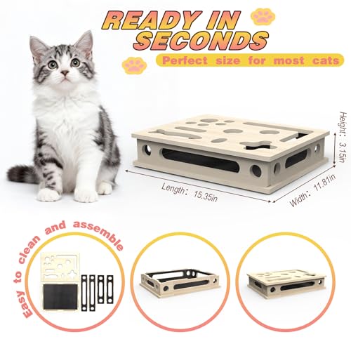 Cat Scratch Puzzle Enrichment Box, Interactive Cat Nail File Box with Sandpaper Liner for Cat Claw Care, Cat Scratch Puzzle Box - Stress Free Alternative to Clippers & Grinders for Indoor Cats
