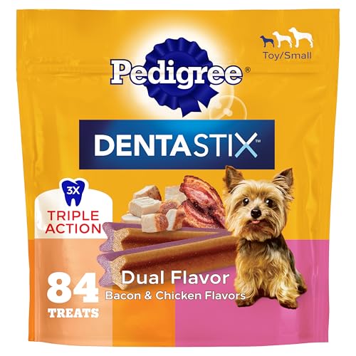 Pedigree Dentastix Dental Chews for Dogs, Small and Toy Breed Dog Treats, Bacon & Chicken Flavor, 17.78 oz. Bag (84 Treats Total)