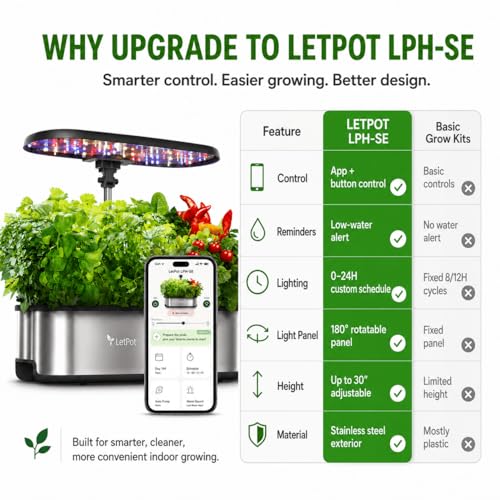 LETPOT LPH-SE Hydroponics Growing System, 12 Pods Smart Herb Garden Kit Indoor, Indoor Garden, APP & WiFi Controlled, with 24W Growing LED, 5.5L Water Tank, Pump System, Automatic Timer