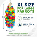 Large Bird Toy, 20 in XL Parrot Toys Natural Wood Blocks Bird Chew Toy for Foraging, Stainless Steel Chain Hanging Cage Toy for Macaws, Cockatoos, African Greys and Large Parrots-1.65 lb