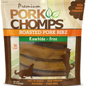 Pork Chomps Roasted Pork Skin Dog Chews, 6 Inch Rib Shapes, 10 Count, Pack of 1 - Long-Lasting Treats for Dogs - High Protein, Rawhide-Free, Low Fat, Healthy & Delicious Chews