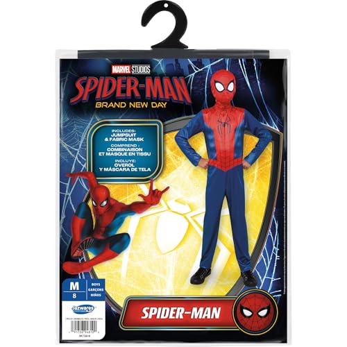 MARVEL Spider-Man Official Youth Halloween Costume - Premium Printed Jumpsuit with Pull On Fabric Mask