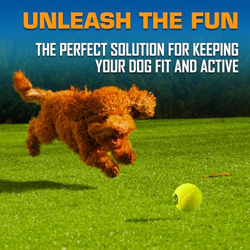Nerf Dog Tennis Ball Blaster Dog Toy Gift Set, Tennis Ball Dog Fetch Toy Launches up to 50 ft, Dog Ball Thrower for All Breeds Includes Translucent Blue Tennis Ball Launcher and 3 Dog Tennis Balls
