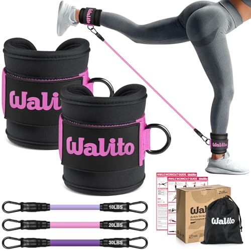 WALITO Ankle Resistance Bands with Cuffs, Exercise Bands for Legs and Butt, Booty Workout Equipment for Kickbacks and Hip Fitness Training