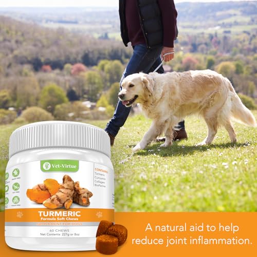 Turmeric for Dogs, Organic Curcumin Joint Supplement, 60 Chews | Helps support hips, mobility and a healthy inflammatory response; made with collagen and BioPerine for absorption