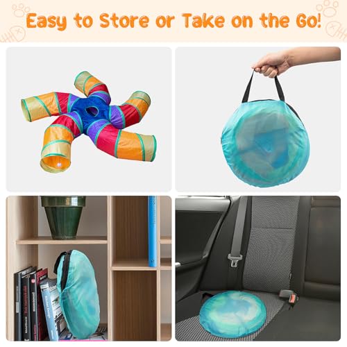 Depets Cat Tunnel for Indoor Cats, 5 Way Large Cat Play Tunnel & Tube with Play Ball, S-Shaped Folded Pet Tube with Interactive Peephole, Ideal for Indoor Exercise for Kittens Puppies Rabbits