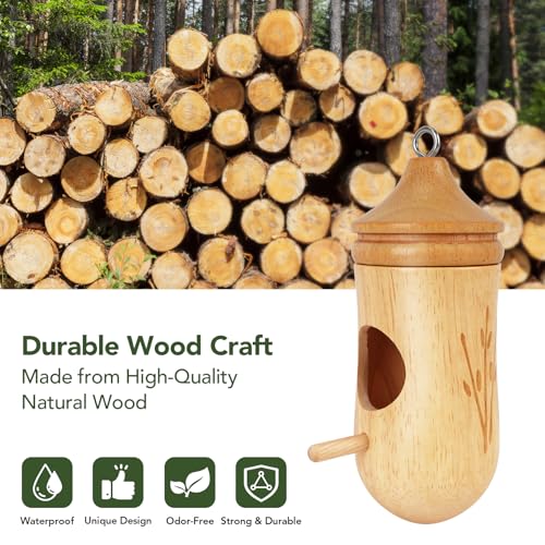 Hummingbird House, Small Hummingbird Houses for Outside | Wooden Bird House with Bow, String, Cute Gardening Gifts Home Decoration