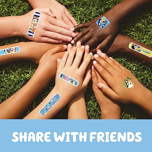 Bluey Kids Bandages, 3 Assorted Sizes 100 CT | Wear Like Stickers, Flexible Adhesive Bandages for Minor Cuts, Scrapes, and Burns. Great Gift idea and Stocking Stuffer