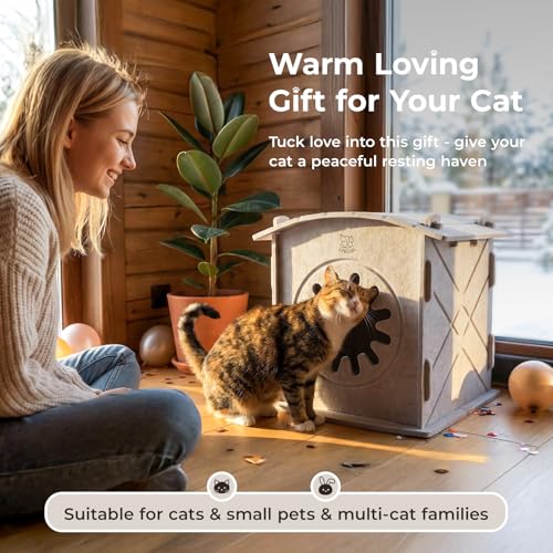 Cat Houses for Indoor Cats: Felt Cat House Cave Cathouse, Scratch-Resistant Warm Insulated Covered, Hideaway Tent for Anxiety Relief Gift