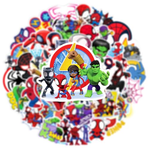 50pcs Cartoon Spider-Man Stickers for Kids,Lovely Hero and His Amazing Friends Vinyl Waterproof Decal for Water Bottle Laptop Toy Sticker for DIY Decorate Bumper Hat Party Supplies Kids Teens Gifts