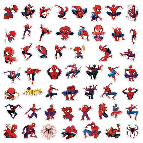 50pcs Spiderman Stickers for Water Bottle, Cool SuperHero Movie Waterproof Vinyl Decal for Kids Teen Adult Laptop Skateboard Phone Travel Case Bike Guitar Computer