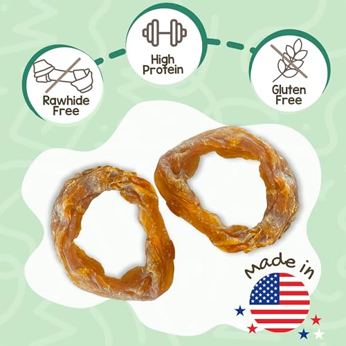 Nature Gnaws USA Turkey Tendon Rings for Dogs (8oz) - Delicious Grain Free Reward Snack for Small, Medium & Large Breeds - Premium Natural Dog Chew Treats