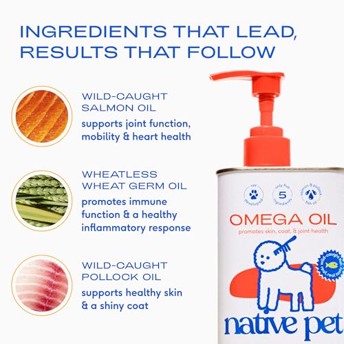 Native Pet Omega 3 Fish Oil for Dogs & Cats – Wild Alaskan Salmon Oil for Dogs Skin and Coat, Supports Joints, Heart & Shedding – Fast-Absorbing Omega 3 6 9 Liquid Supplement – 8oz