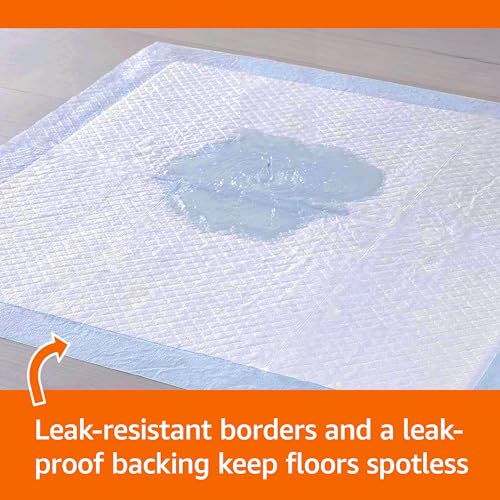 Basics X-Large Heavy Duty Absorbent Puppy Potty Pads, Leak-Proof, Quick-Dry, Super Absorbent Gel Technology for Dog Training, 28 x 34 Inches, Blue & White, Pack of 50