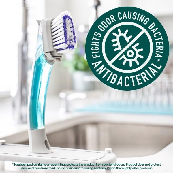 Scotch-Brite Odor Resist Soap Control Dishwand Brush, Non-Scratch Cleaning Brush with Scraper, Stands Upright, 1 Pack