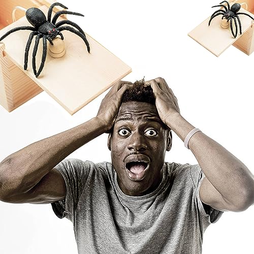 Winbar Rubber Spider Trick Box, Wooden Prank Toy for Adults and Children | Natural wood, rubber material, smooth texture, fun for parties and office pranks, reduce stress, safe and fun
