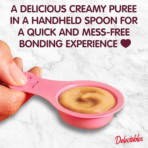 Delectables Lickable Spoon Handheld Wet Cat Treats Made with Real Chicken & Salmon, Quick & Easy Creamy Puree, Mess Free, Grain-Free, No Added Fillers, No by-Products, Variety Pack, 32ct