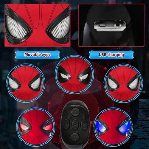 Spider Superhero Dynamic Mask - Remote LED Light & Moving Mech Eyes for Immersive Hero Experience, Nice Choice for Superhero Fans
