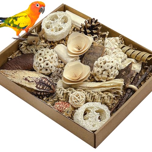 Natural Bird Toy Foraging Parrot Shredding Toys Box Conure Chewing Toys for Cockatiel Lovebird Parakeet Budgie Small-Medium Birds (Nature Color)