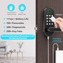 Fingerprint Smart Door Lock with Handle & Keypad – Bluetooth Keyless Entry for Front Door, Home, Kids, Guests, Airbnb & Rental, App + Code Access, Compatible with Alexa & Google, Easy DIY Install