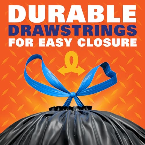 Hefty Strong 30 Gallon Trash Bags with Drawstrings, Black, Unscented, 74ct | Bulk 30G Large Trash Bags, Resists Leaks, Punctures, Tears, Ideal for Party Cleanup, Donations, Storage, Multipurpose Uses