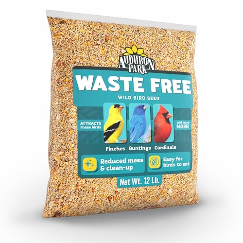 Audubon Park Waste Free Wild Bird Seed – 12 lb. No Mess Blend with Sunflower Hearts & Peanut Pieces – Bird Food for Outside Feeders
