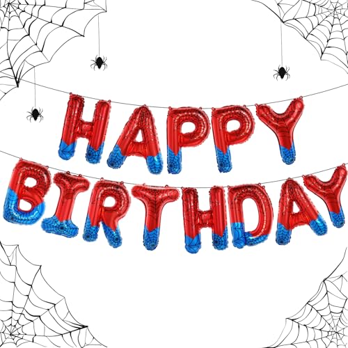 Spider Theme Happy Birthday Banner Party Decorations Balloons Letters Signs Superhero Party Supplies for Boy