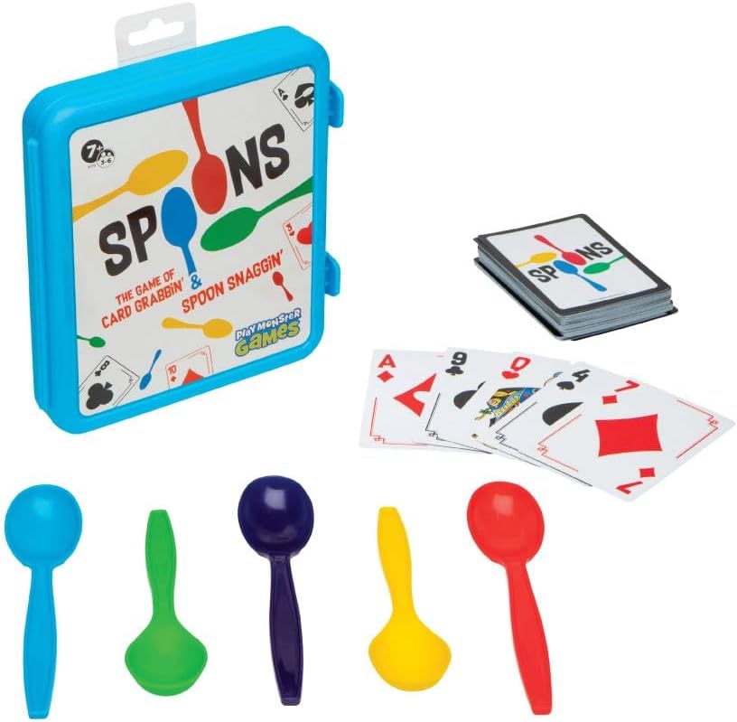 PlayMonster Spoons in a Case, Card Games for Kids - Spoons Game, Fun Family Games for Kids and Adults, Game Night, Travel Games, 3-6 Players, Ages 7+