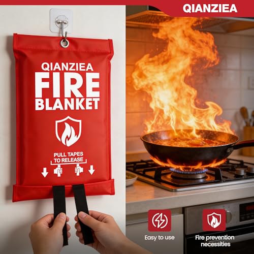 4 Pack Fire Blanket 40” x 40” – Emergency Fire Blanket for Kitchen & Home, Fiberglass Fire Suppression Blanket