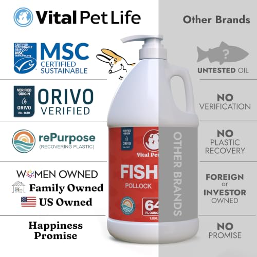 Fish Oil for Dogs, Healthy Skin & Coat Salmon Pollock Liquid Omega 3, 64 oz | Soft Shiny Glossy Coat, EPA DHA, Immune System & Heart Function Support, Normal Shedding, Supplement for Pets