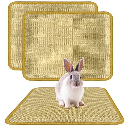 DYAUS Rabbit Scratching Pad, Sisal Bunny Scratch Pad, Natural Rabbit Foraging Mats for Cages, Indoor Bunny Toys Accessories for Bedding Biting Sleeping Resting (2PCS, 16x12in)