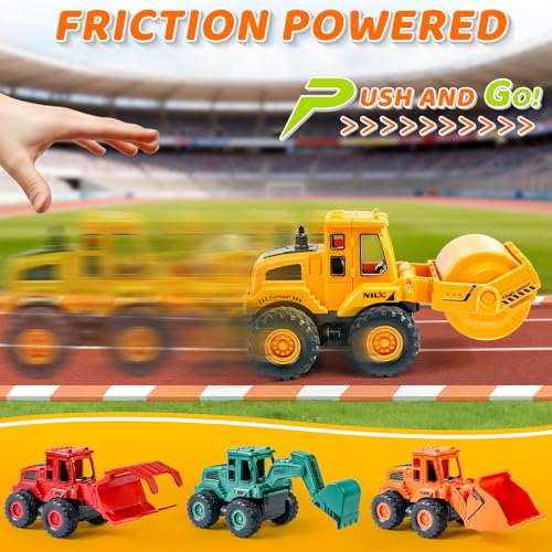 Beestech Construction Toys for 3 Years Old Boys Girls Kids, Friction Powered Construction Truck Toys Vehicles Sand Toys Trucks Excavator, Bulldozer, Road Roller (Colorful 4 Pack)