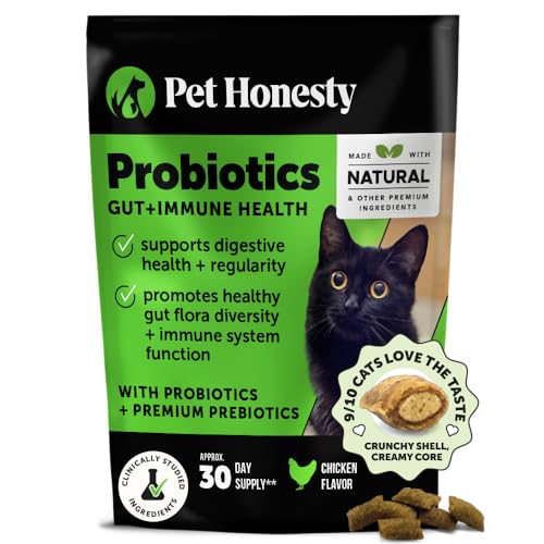 Cat Probiotics Gut + Immune Health Chews – Crunchy & Creamy Cat Treats for Digestive Health, Gut Flora & Constipation Relief – Supports Immunity, Regularity, & Healthy Digestion, 30-Day Supply Chicken