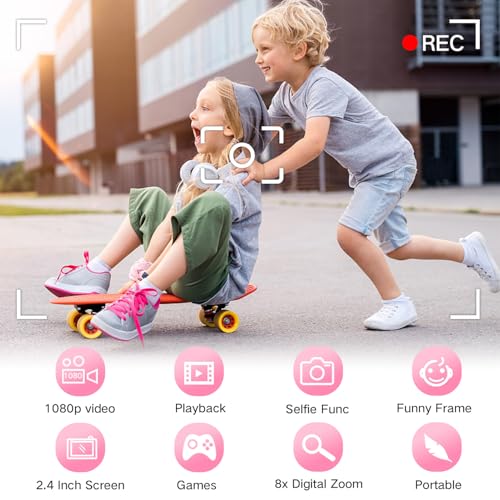 Goopow Kids Camera Toys for 3-8 Year Old Girls Boys,Children Digital Video Camcorder Camera with Cartoon Soft Cover, Best Chritmas Birthday Festival Gift for Kids - 32G SD Card Included