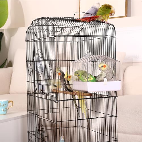 Colorday Bird Bath for Cage, Parrot Bath for Small to Medium Birds, Cockatiels, Parakeets, Budgie, Quaker, Conure, Lovebirds, Finches, Transparent, 6.7X6.7X7.74 inch