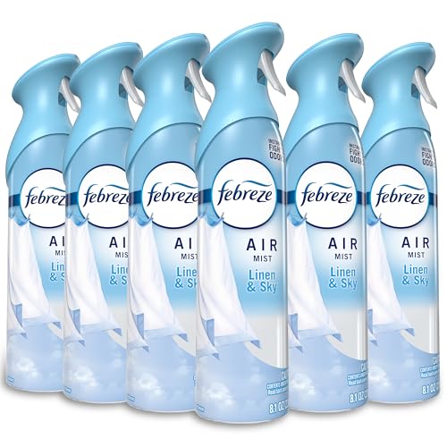 Febreze Air Mist, Air Freshener Spray, Odor Fighting Room Spray, Deodorizer for Home Bathroom Kitchen Office Apartment Dorm Room Classroom, Linen & Sky Scent, 8.1oz (Pack of 6)