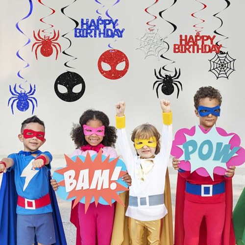 BEISHIDA Spider Birthday Hanging Swirl Decorations Pre-Strung Hero Theme Party Decorations Kids Spider Birthday Baby Shower Decor Supplies