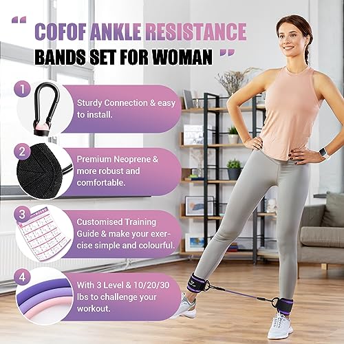 Ankle Resistance Bands with Cuffs, Ankle Bands for Working Out, Kickbacks Hip, Leg Glute Exercise Equipment with Training Poster, Resistance Workout Equipment for Women